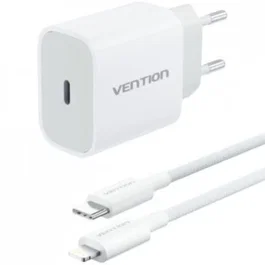 CARGADOR PARED 20W USB-C + CABLE USB-C A LIGHTNING BLANCO VENTION